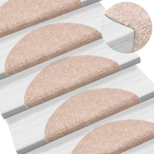 Trappstegsmattor självhäftande 15 st brodyr 56x17x3 cm gräddvit