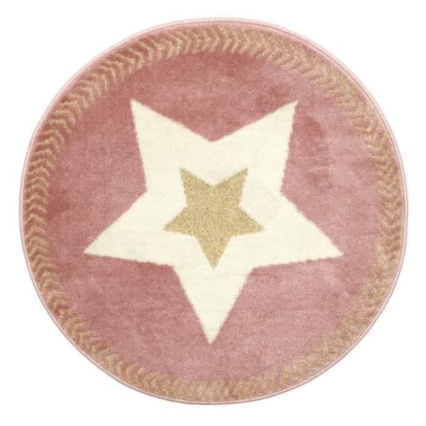 Barn Rund Matta - PARIS PRIX - Metallisk Stjärna - 80cm - Rosa - Inomhus