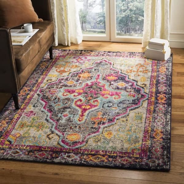 Sonia Boheme Chic Living Room Matta - 91 X 152 Cm - Grå & Fuchsia - Polypropen - Inomhus - Safavieh