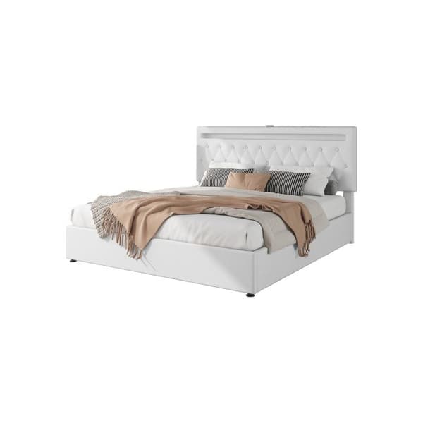 Sängen 180*200 cm, med förändringsbar atmosfärsbelysning, fjärrkontroll, USB-port, vit