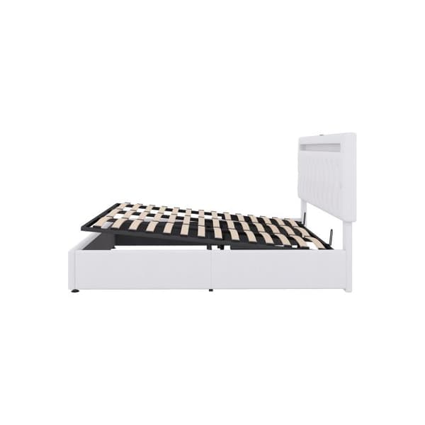 Sängen 180*200 cm, med förändringsbar atmosfärsbelysning, fjärrkontroll, USB-port, vit