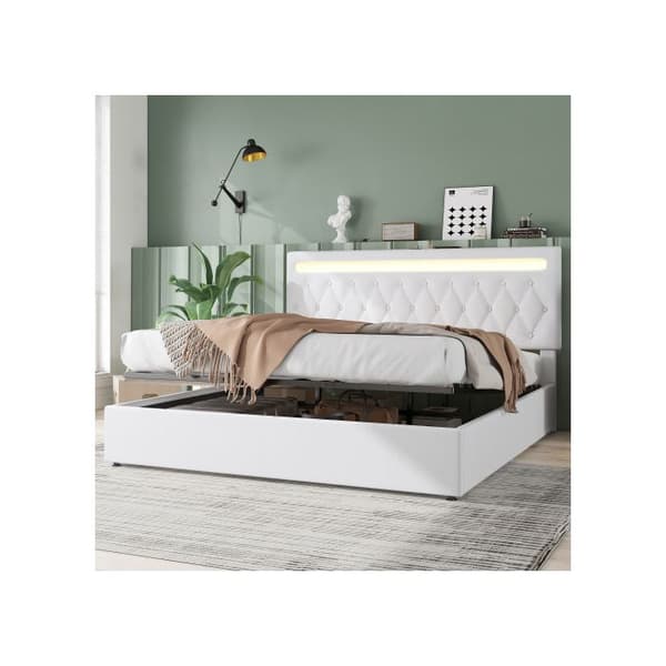 Sängen 180*200 cm, med förändringsbar atmosfärsbelysning, fjärrkontroll, USB-port, vit