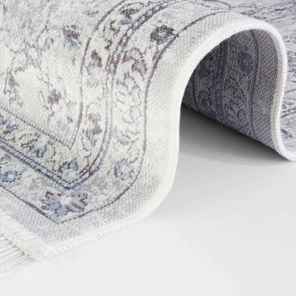 Orientaliskt Tapis Nouristan med franser Hamadan Saira 95 x 140 cm, 60 viskos, 40 bomull, grå flerfärgad