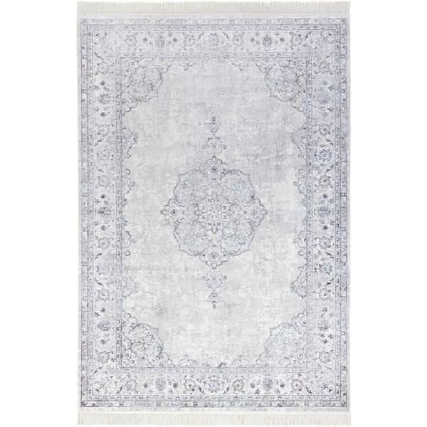 Orientaliskt Tapis Nouristan med franser Hamadan Saira 95 x 140 cm, 60 viskos, 40 bomull, grå flerfärgad