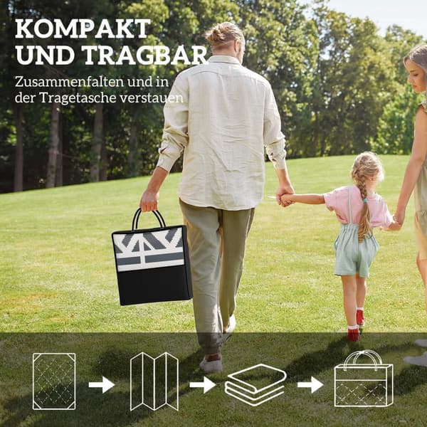 Rootz udendørs tæppe - vejrbestandigt boho -stil tæppe - sammenfoldelig balkonmåtte - let at rengøre - 182 x 274 cm - sort / hvid