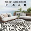 Miniatyrbillede 6 af 11: Rootz udendørs tæppe - vejrbestandigt boho -stil tæppe - sammenfoldelig balkonmåtte - let at rengøre - 182 x 274 cm - sort / hvid