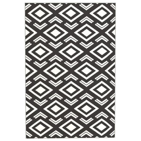 Rootz udendørs tæppe - vejrbestandigt boho -stil tæppe - sammenfoldelig balkonmåtte - let at rengøre - 182 x 274 cm - sort / hvid