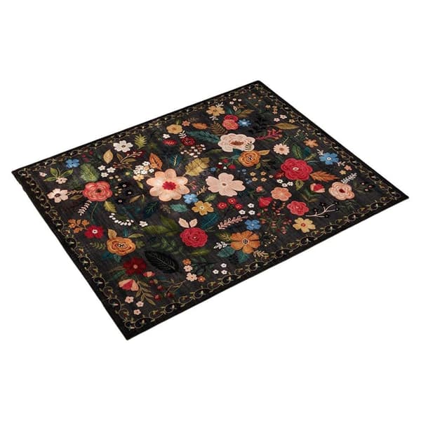 Lollanda Bohemian Floral Doormat – skridsikker, absorberende, smudsafvisende, maskinvaskbar, velegnet til badeværelse, gang og køkken Sort