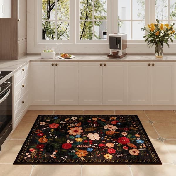 Lollanda Bohemian Floral Doormat – skridsikker, absorberende, smudsafvisende, maskinvaskbar, velegnet til badeværelse, gang og køkken