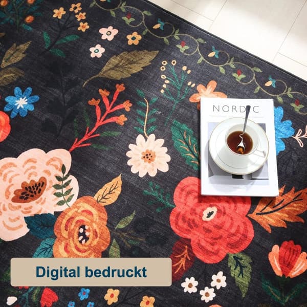 Lollanda Bohemian Floral Doormat – skridsikker, absorberende, smudsafvisende, maskinvaskbar, velegnet til badeværelse, gang og køkken