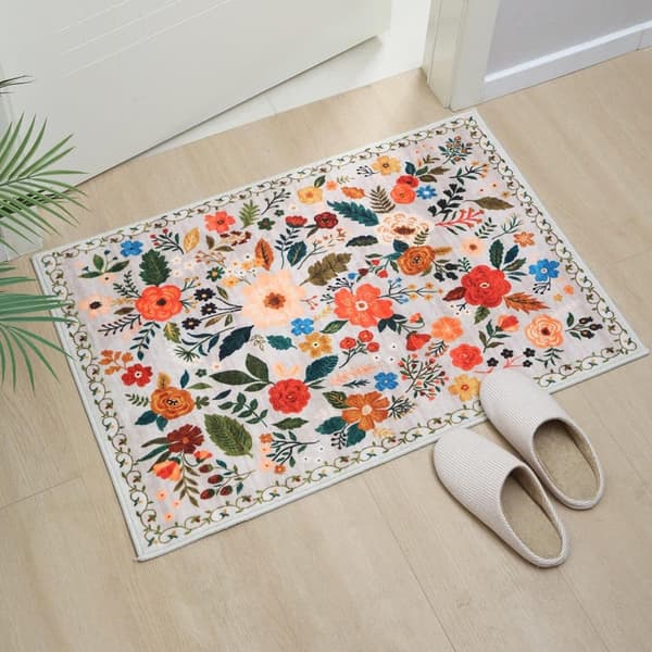 Lollanda Bohemian Floral Doormat – skridsikker, absorberende, smudsafvisende, maskinvaskbar, velegnet til badeværelse, gang og køkken