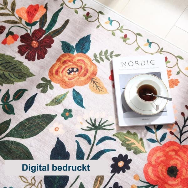 Lollanda Bohemian Floral Doormat – skridsikker, absorberende, smudsafvisende, maskinvaskbar, velegnet til badeværelse, gang og køkken