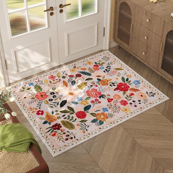 Lollanda Bohemian Floral Doormat – skridsikker, absorberende, smudsafvisende, maskinvaskbar, velegnet til badeværelse, gang og køkken