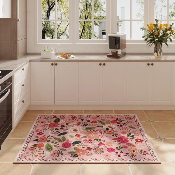 Lollanda Bohemian Floral Doormat – skridsikker, absorberende, smudsafvisende, maskinvaskbar, velegnet til badeværelse, gang og køkken