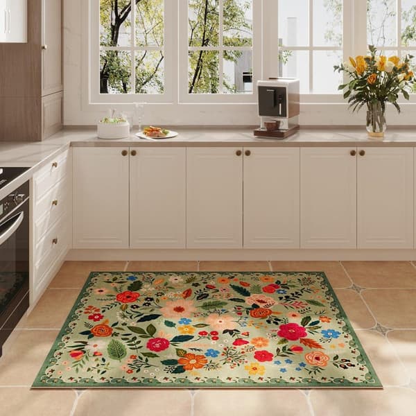 Lollanda Bohemian Floral Doormat – skridsikker, absorberende, smudsafvisende, maskinvaskbar, velegnet til badeværelse, gang og køkken