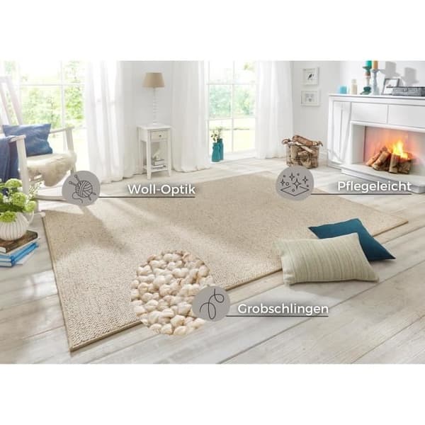 BT Carpet Wolly Vardagsrum Tapis - Matt Korthårigt Tyg med Ullig Skandi Design - Grädde 140 x 200 cm