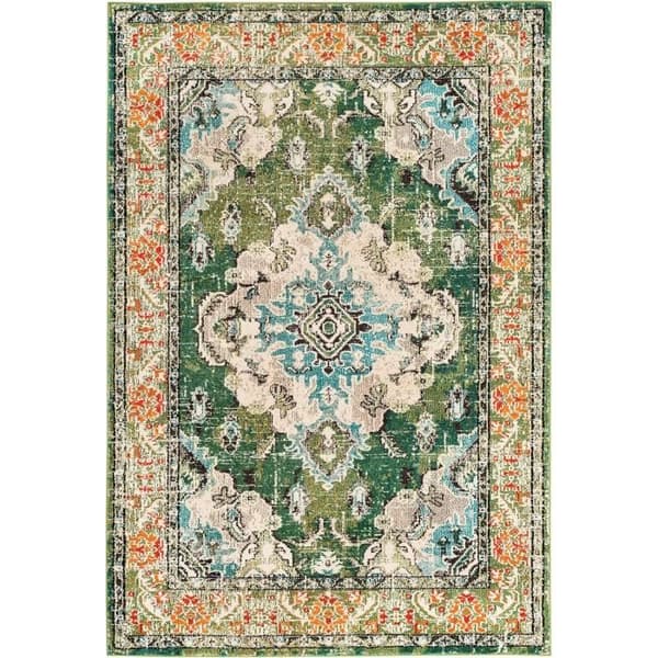Safavieh Monaco Boho Mat För Vardagsrum, Matplats, Sovrum - Monaco Kollektion, Kortluggad Matta, Skogsgrön och Blå