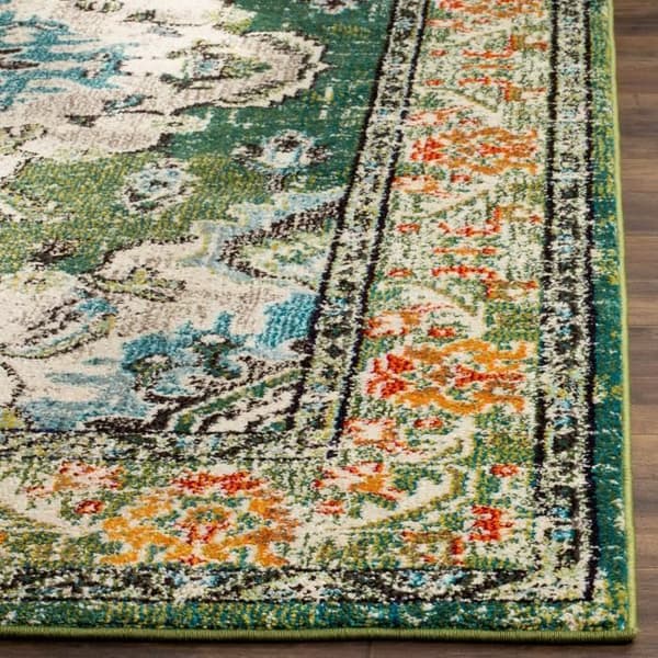 Safavieh Monaco Boho Mat För Vardagsrum, Matplats, Sovrum - Monaco Kollektion, Kortluggad Matta, Skogsgrön och Blå