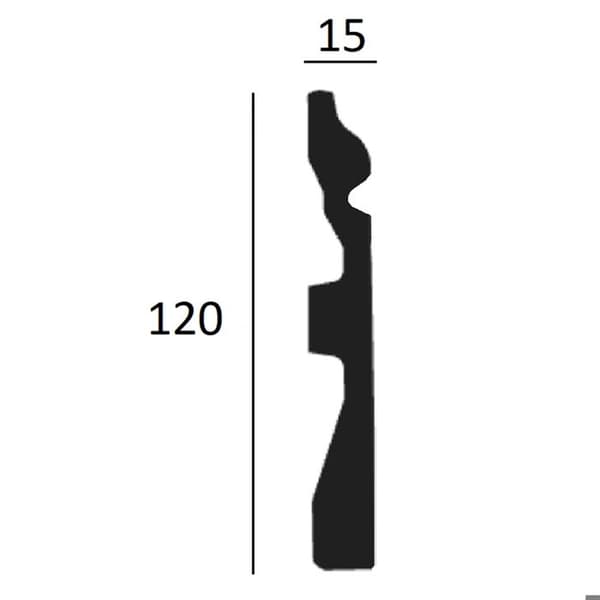 Plint 120 x 15 x 2000 mm i PU HD Kåpa Vattentålig Vit 2 meter