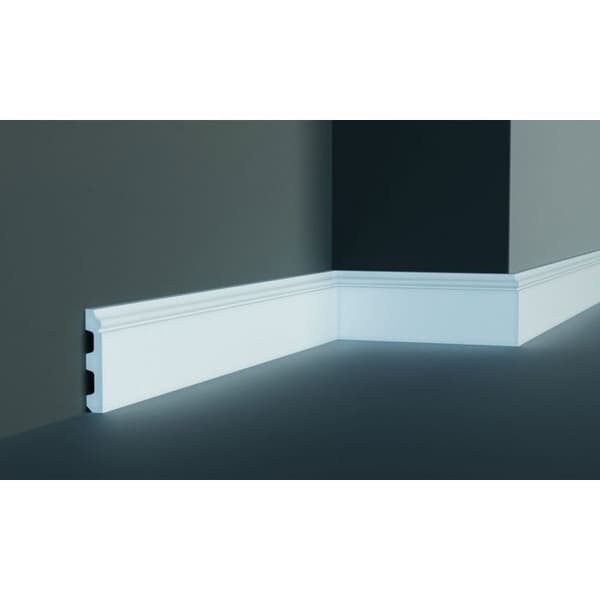 Plint 80 x 12 x 2000 mm i PU HD Goulotte Vattentålig Vit 2 meter