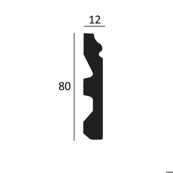 Plint 80 x 12 x 2000 mm i PU HD Goulotte Vattentålig Vit 2 meter
