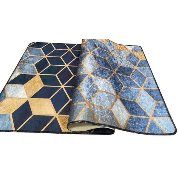Matta - MANI TEXTILE - LUXE - Guld, Blå - 50x80 - Modern - Antisklid.