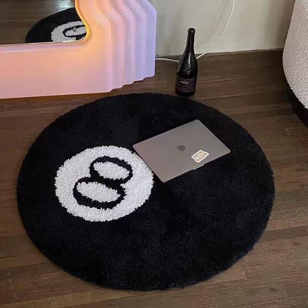 OBOSOE Sort billardmåtte med 8-kuglemotiv – skridsikker, absorberende velourmåtte i flere størrelser 80*80cm