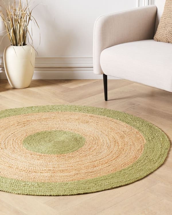 Rundt jute tæppe ø 140 cm beige-grønt YAYALAR Lumarko!