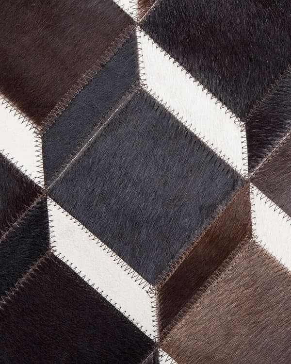 Rundt lædertæppe i patchwork-stil, 140 cm brunt ALPKOY Lumarko!