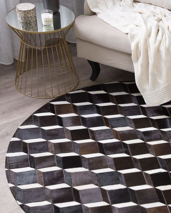 Rundt lædertæppe i patchwork-stil, 140 cm brunt ALPKOY Lumarko!