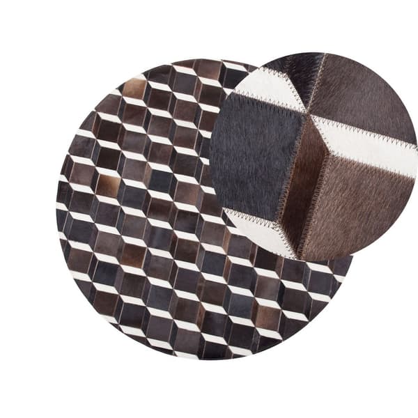 Rundt lædertæppe i patchwork-stil, 140 cm brunt ALPKOY Lumarko!