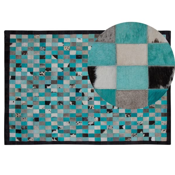 Lædertæppe 140 x 200 cm turkisgråt NIKFER Lumarko!