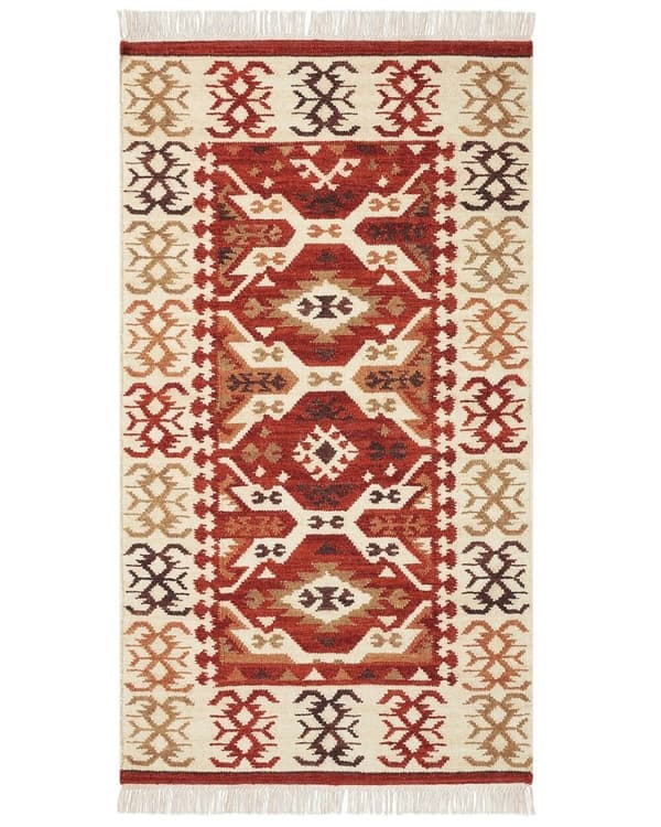 Uld kelim tæppe 80 x 150 cm flerfarvet VOSKEVAZ Lumarko!