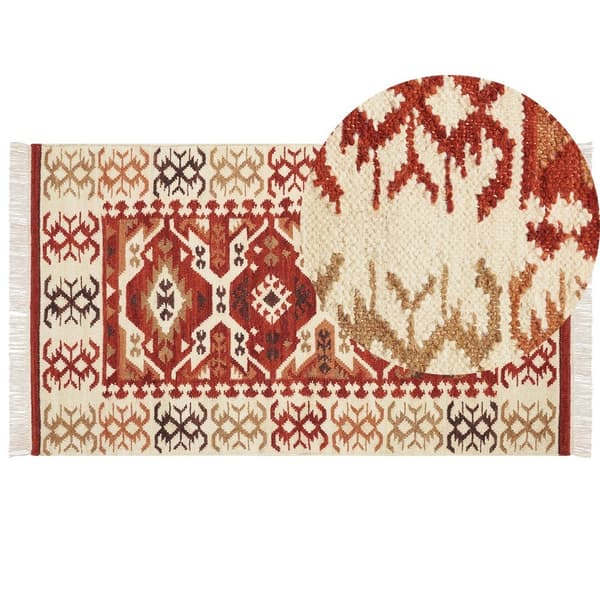 Uld kelim tæppe 80 x 150 cm flerfarvet VOSKEVAZ Lumarko!