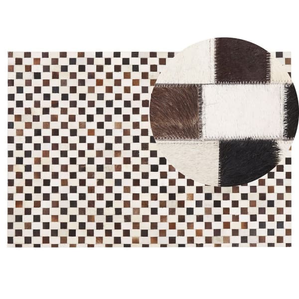 Patchwork lædertæppe 140 x 200 cm beige-brun KAYABEY Lumarko!