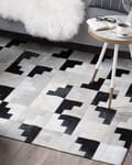 Miniatyrbillede 2 af 7: Patchwork lædertæppe 140 x 200 cm sort og grå EFIRLI Lumarko!