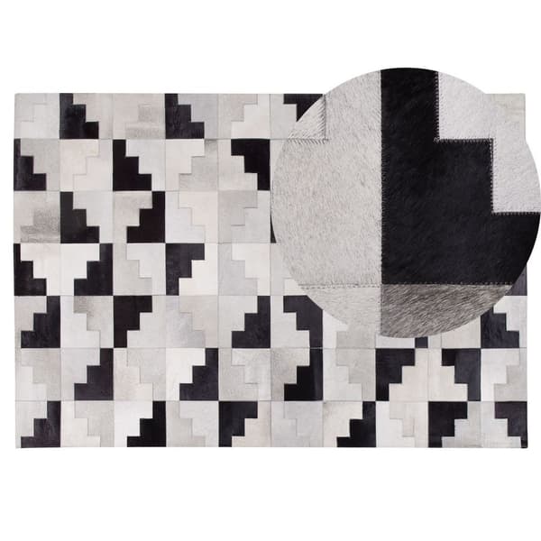 Patchwork lædertæppe 140 x 200 cm sort og grå EFIRLI Lumarko!