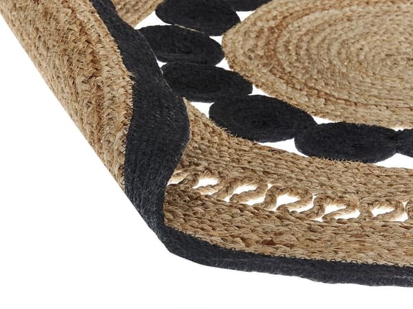 Rundt jutetæppe 120 cm beige og sort YOZGAT
