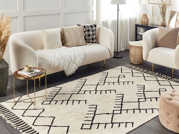 Puuvillamatto 160 x 230 cm beige ja musta ERLER