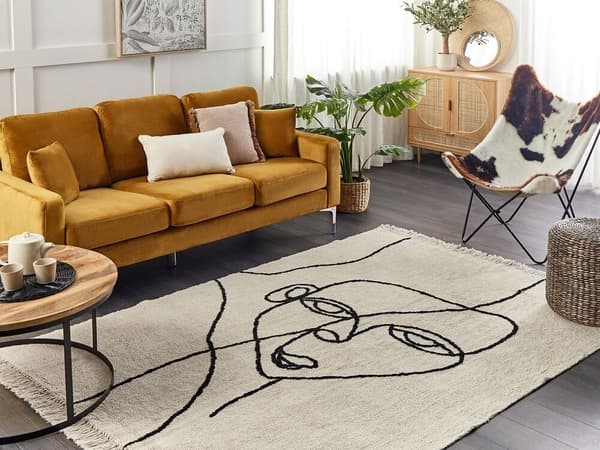 Bomuldstæppe 140 x 200 cm beige og sort NURU Lumarko!