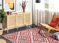 Miniatyrbillede 2 af 6: Ruget bomuldstæppe 160 x 230 cm råhvid med rød HASKOY Lumarko!