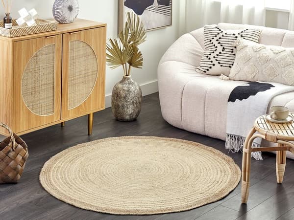 Pyöreä juuttimatto 120 cm beige MENEMEN Lumarko!