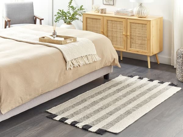 Villamatto 80 x 150 cm luonnonvalkoinen mustalla TACETIN Lumarko!