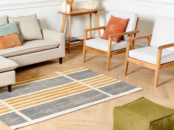 Bomuldstæppe 140 x 200 cm gul og sort KATRA Lumarko!