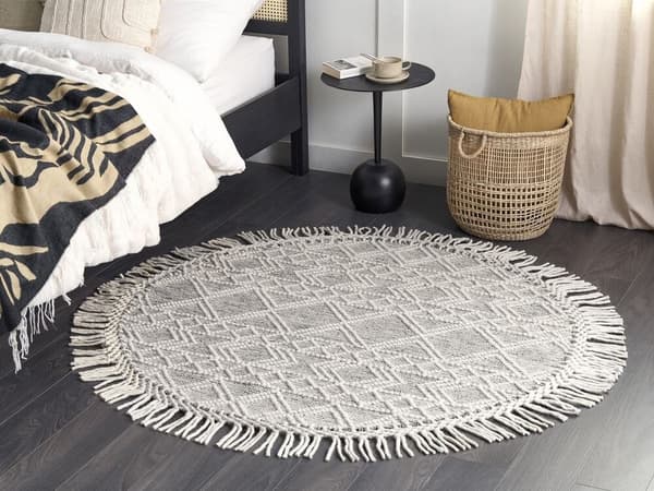 Rundt uldtæppe 140 cm gråt med off-white BULDAN Lumarko!