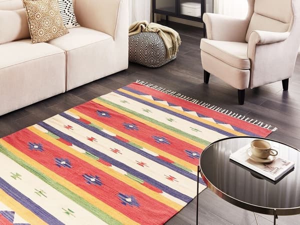 Puuvillainen kilim-matto 140 x 200 cm monivärinen ALAPARS Lumarko!