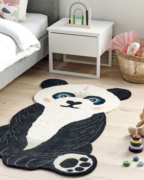 Børnetæppe i uld, panda, 100 x 160 cm, sort og hvid, JINGJING Lumarko!