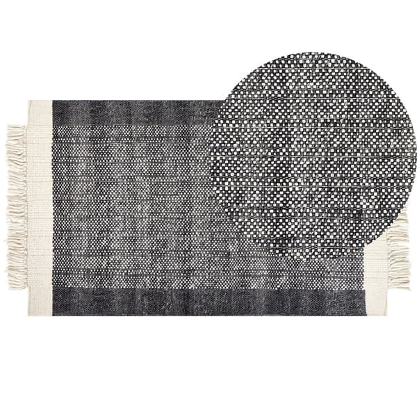 Uldtæppe 80 x 150 cm sort med off-white ATLANTI Lumarko!