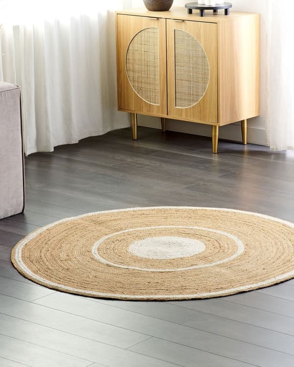 Rundt jutetæppe 140 cm beige og hvid HALFELI Lumarko!