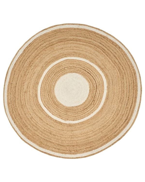 Rundt jutetæppe 140 cm beige og hvid HALFELI Lumarko!